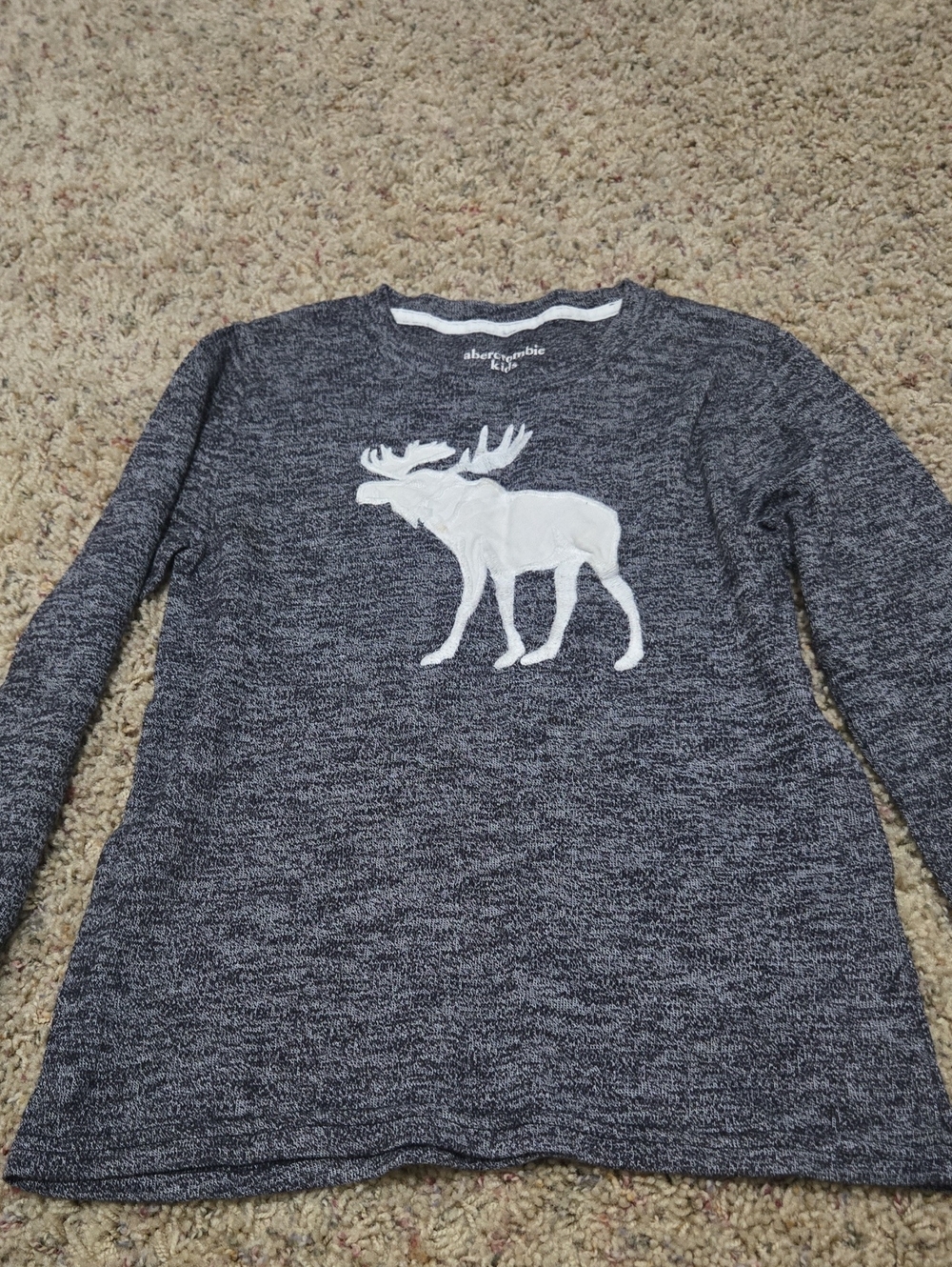 Abercrombie & Fitch Kids Charcoal Heather Long Sleeve Crew with White Moose